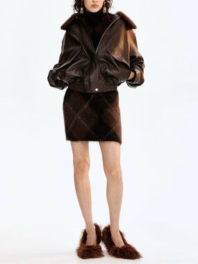 H&M EDITION A/W 2025 Argyle Pattern Mohair-blend Mini Skirt Brown Size XS NWT